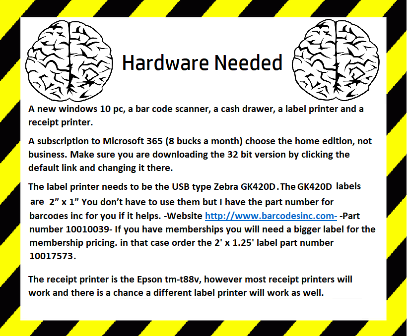 Suggested hardware list and examples